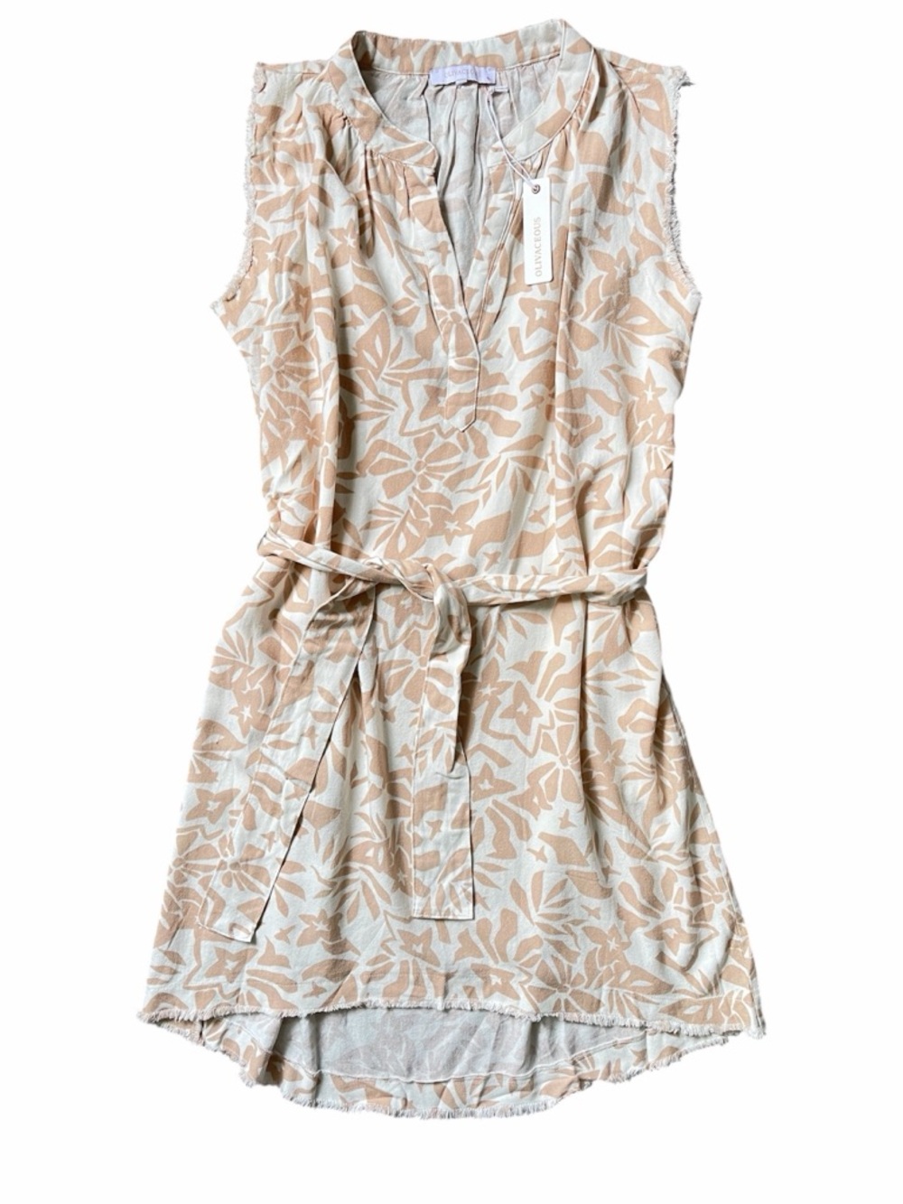 Olivaceous Floral Sleeveless Belted Dress High-Low Hem NWT Size Medium - Picture 2 of 5